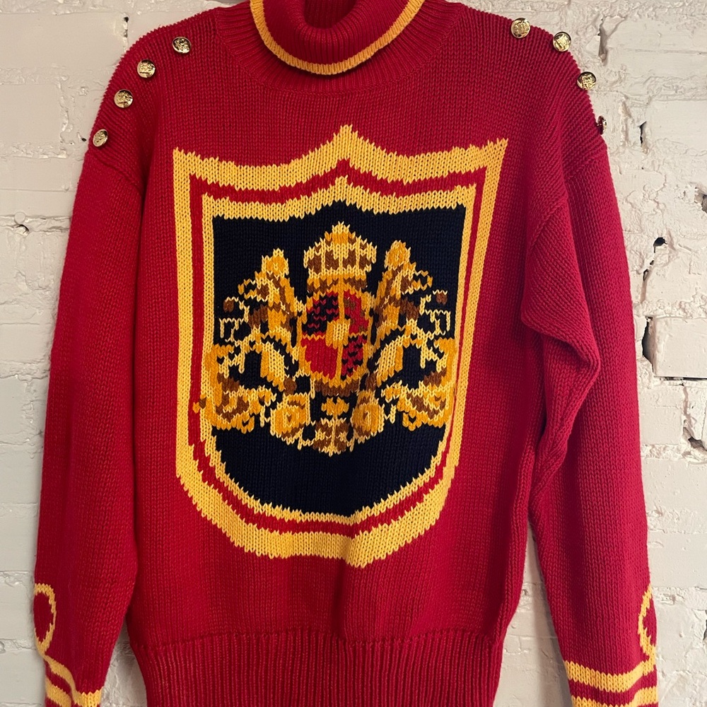 Red and Gold Shield Sweater